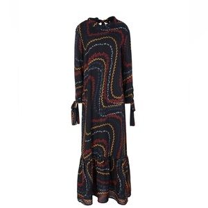 Ottod’Ame Floral Print Long/ Maxi Dress | Long Sleeve Tie Neck Ruffle Hem Boho